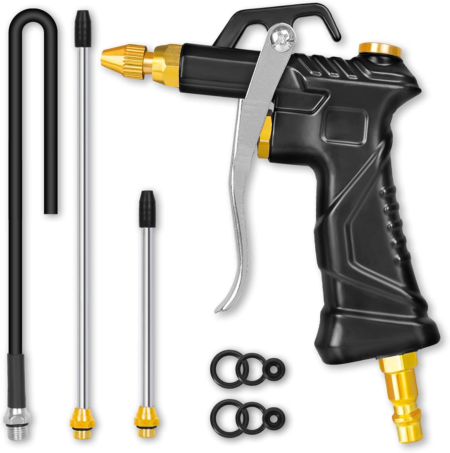 Air Blow Gun - Air Compressor Accessories Nozzle Duster Air Tools Cleaner, with 1 Blow Nozzle & 3 Air Flow Extension & 6 Sealing Rings, Air Tools for Compressor Professional Duster Cleaning Tool