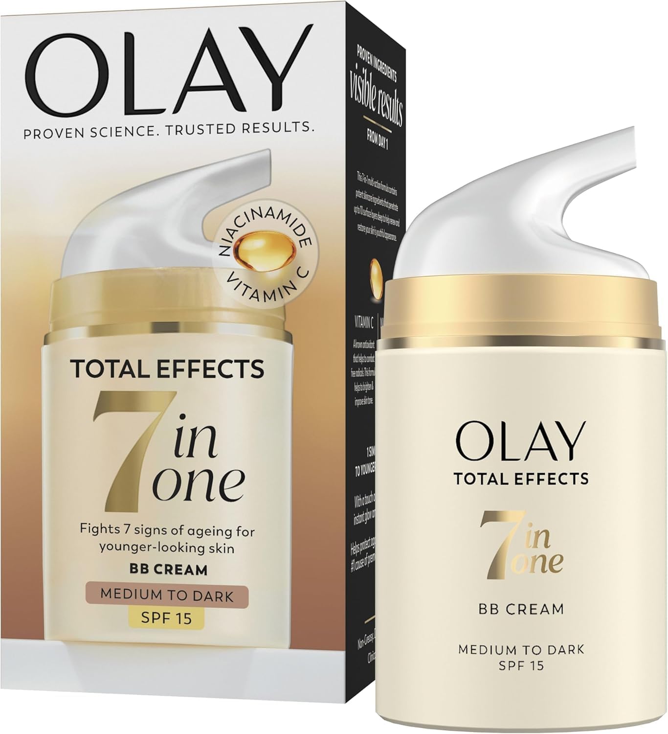 Olay 7-in-1 Total Effects Anti-Ageing BB Cream SPF15 for Medium Shade, Fights The 7 signs of Ageing and Evens Skin Tone, 50 ml