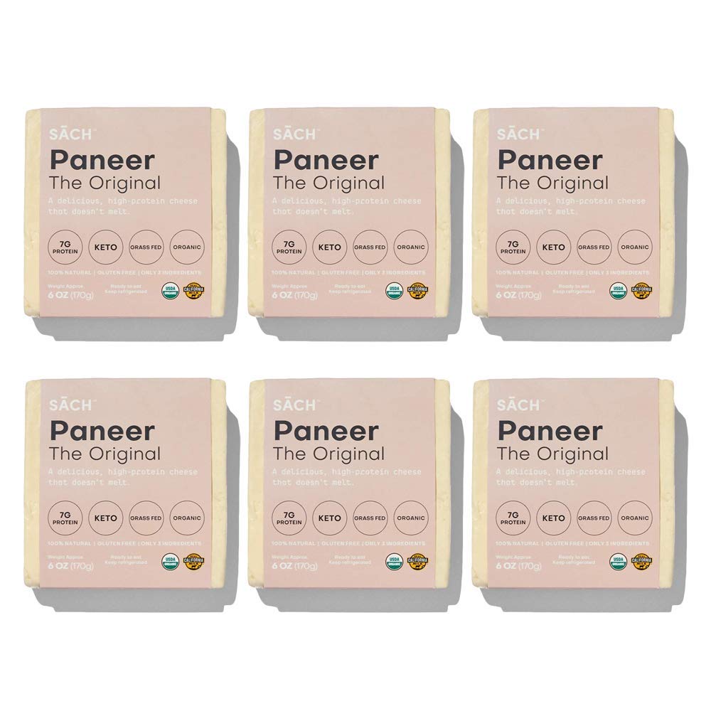 Sach Foods Organic Paneer | The Original | Pack of 6 (6oz each) | Keto, Grass-Fed, Vegetarian-Protein, Non-GMO