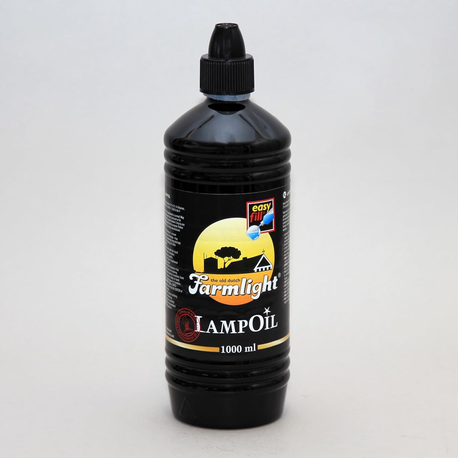 Smokeless and Odourless Premium Dutch Lamp Oil with Intergrated Easy Pour Funnel - Clear Candle Oil - 1 Litre Bottle. Spill- Free Design Bottle.