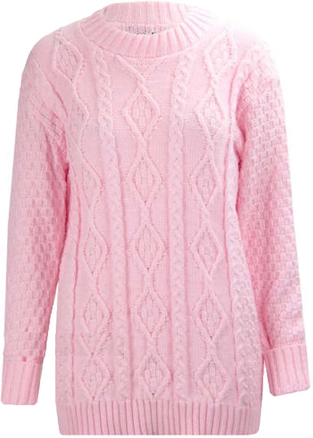 AJFASHION Women Jumpers New Ladies Long Sleeve Chunky Cable Knitted Jumper Crew Neck Winter Sweater Top UK Size 8-22