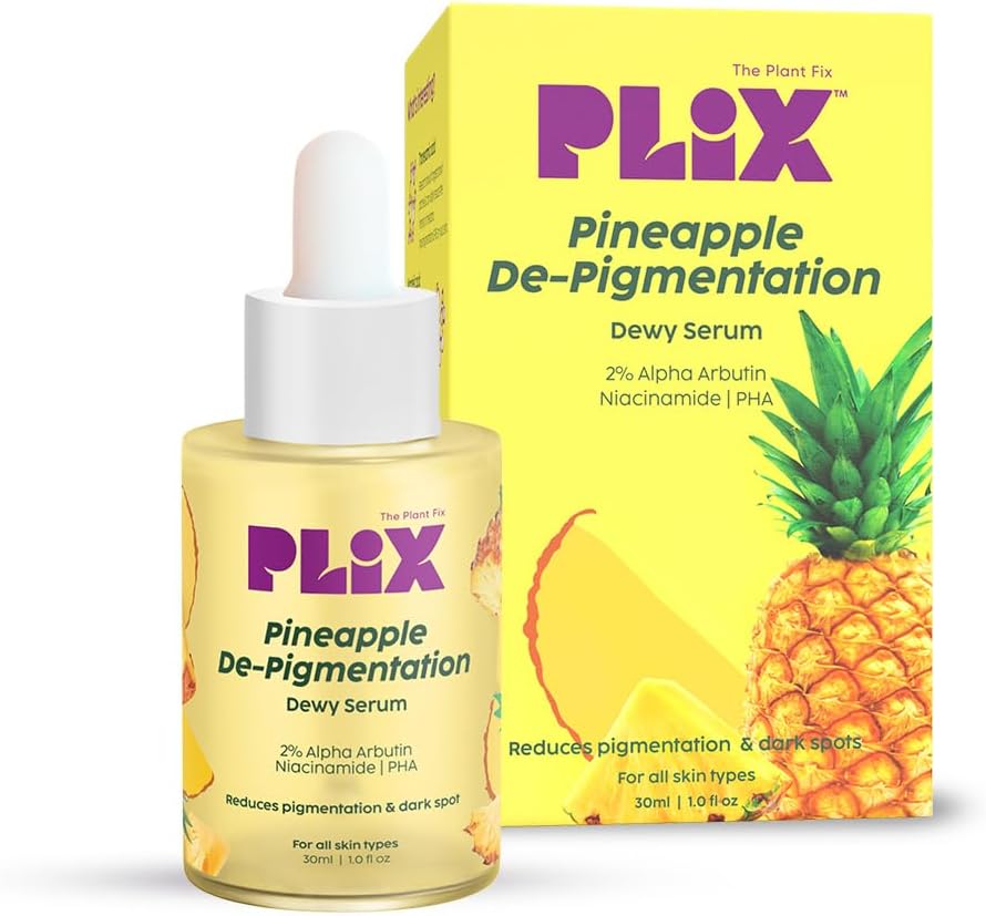 PLIX - THE PLANT FIX 2% Alpha Arbutin Pineapple De-Pigmentation Dewy Face Serum for Pigmentation & Dark Spots Removal for Unisex with 10% Niacinamide, 5% PHA for All Skin, 30ml (Pack of 1)