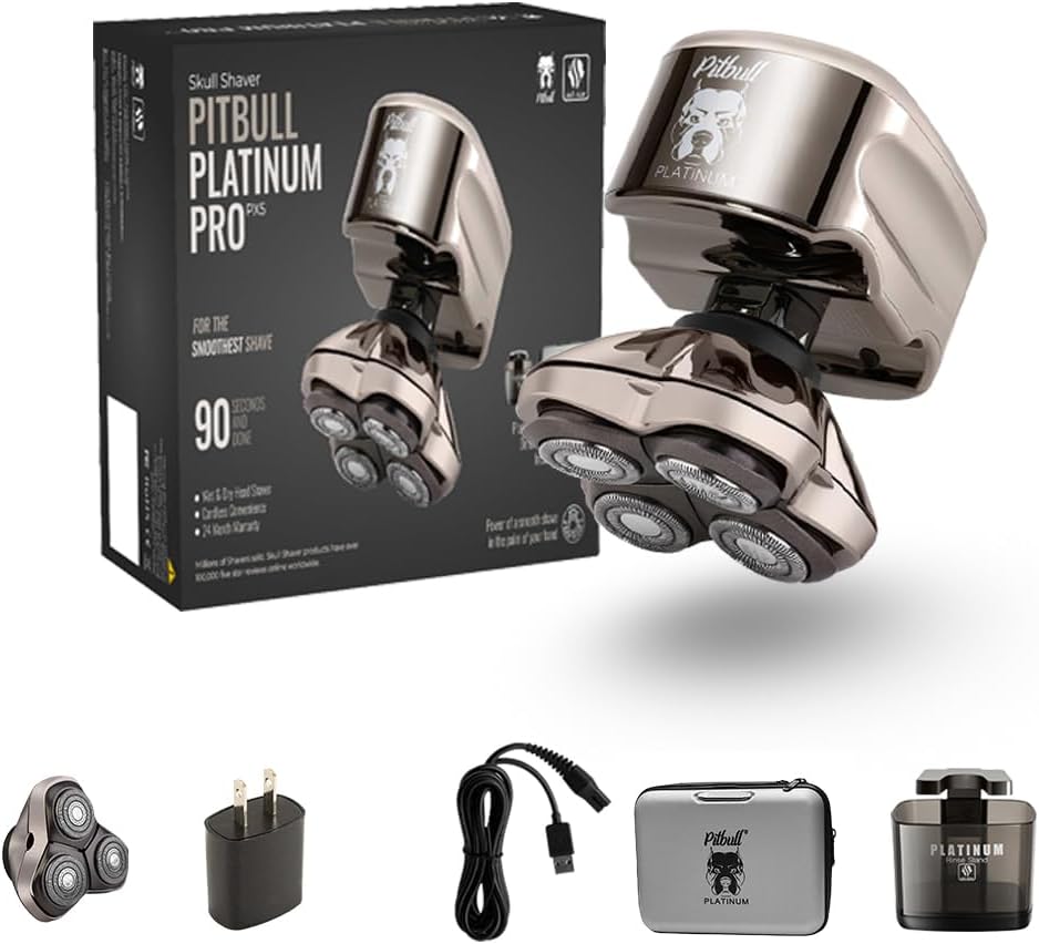 Skull Shaver Pitbull Platinum PRO PX5 Head and Face Shaver, Bonus Blade