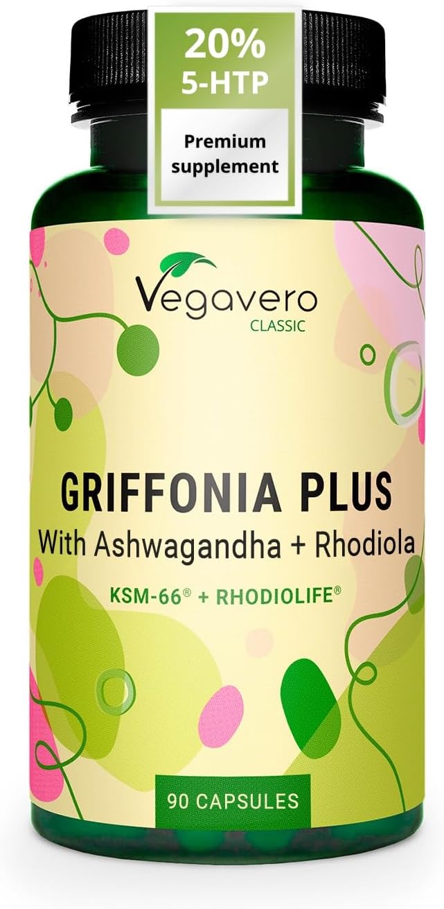 Vegavero 5HTP High Strength | 750 mg Griffonia Seed, Rhodiola & Ashwagandha Extracts | Premium Branded Raw Materials | Synergistic & Natural Adaptogens | NO Additives, Lab-Tested | Vegan