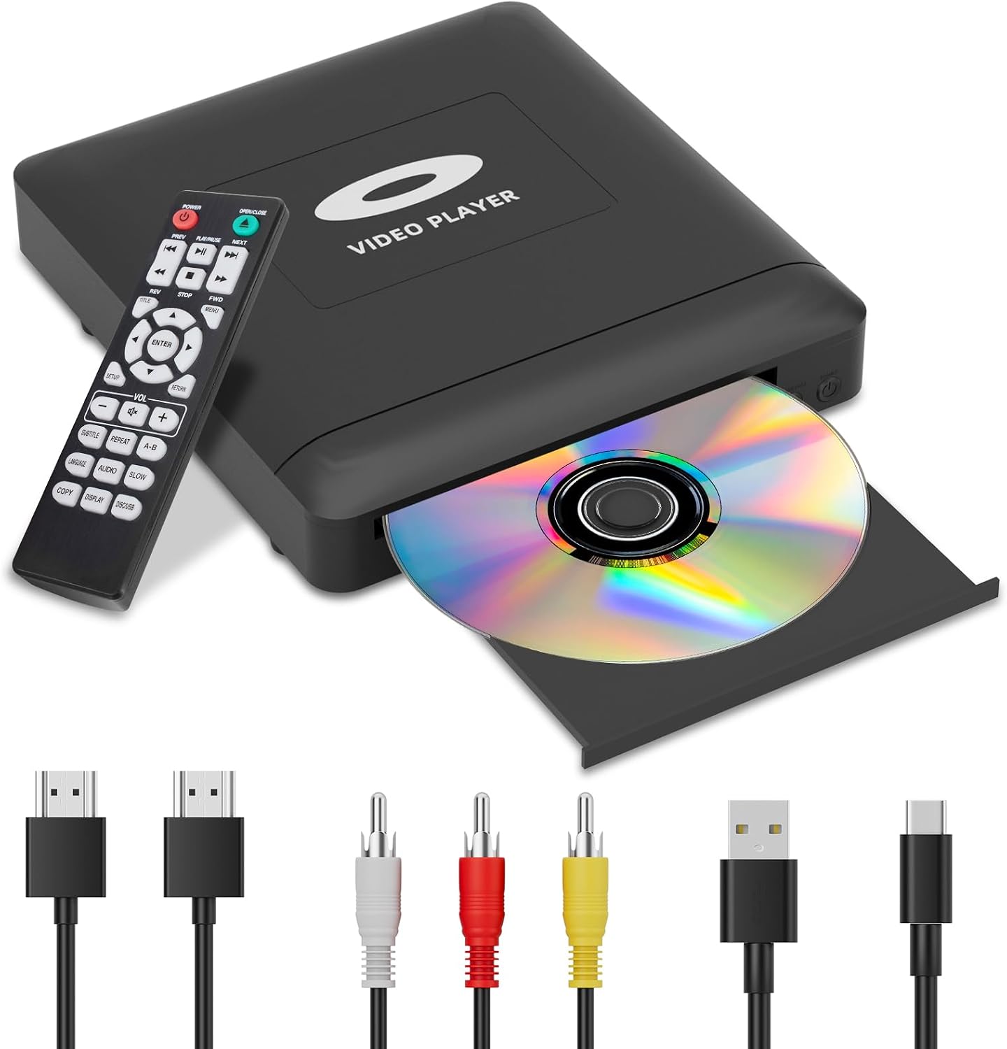 Mini HD DVD Player with Hdmi, Multi Region DVD Player for Smart TV, HDMI/RCA Output Cable Included, 1080P, Breakpoint Memory, Built-in PAL/NTSC, CD Players for Home