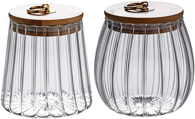 Glass Jars Canister Airtight Storage Container with Bamboo Lid Metal Handle Small Glass Food Jars and Canisters Sets for Coffee Tea Spice 2 Pcs