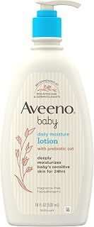 Aveeno Baby Daily Moisture Body Lotion for Sensitive Skin, Hypoallergenic Moisturizing Baby Lotion with Nourishing Oatmeal to Deeply Moisturize Baby's Skin, Fragrance-Free, 18 fl. oz