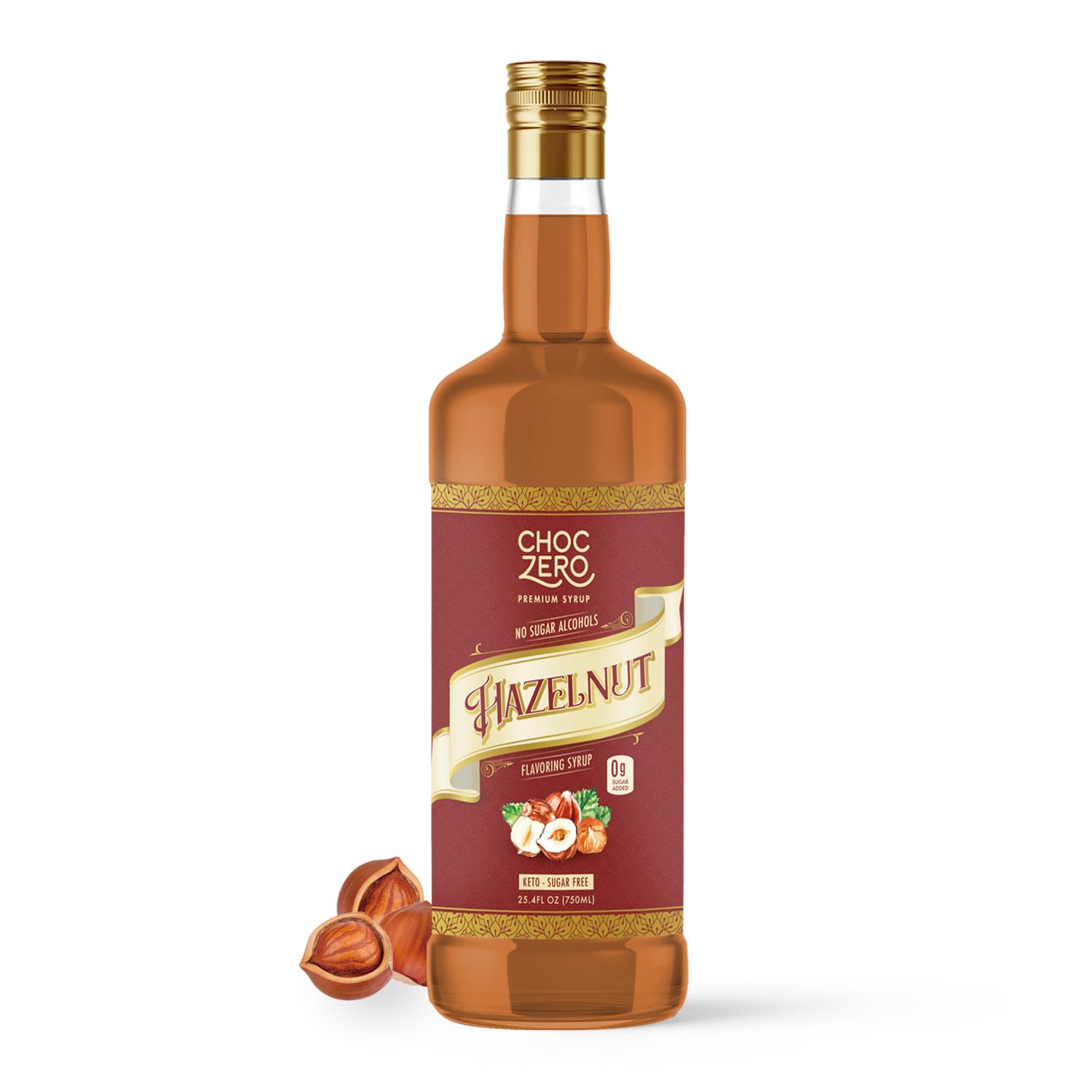 ChocZero Sugar Free Hazelnut Syrup for Coffee - Keto Flavoring Syrups - Low Calorie Simple Syrup for Flavored Drinks, 25.4 Ounces Bottle (Pack of 1)