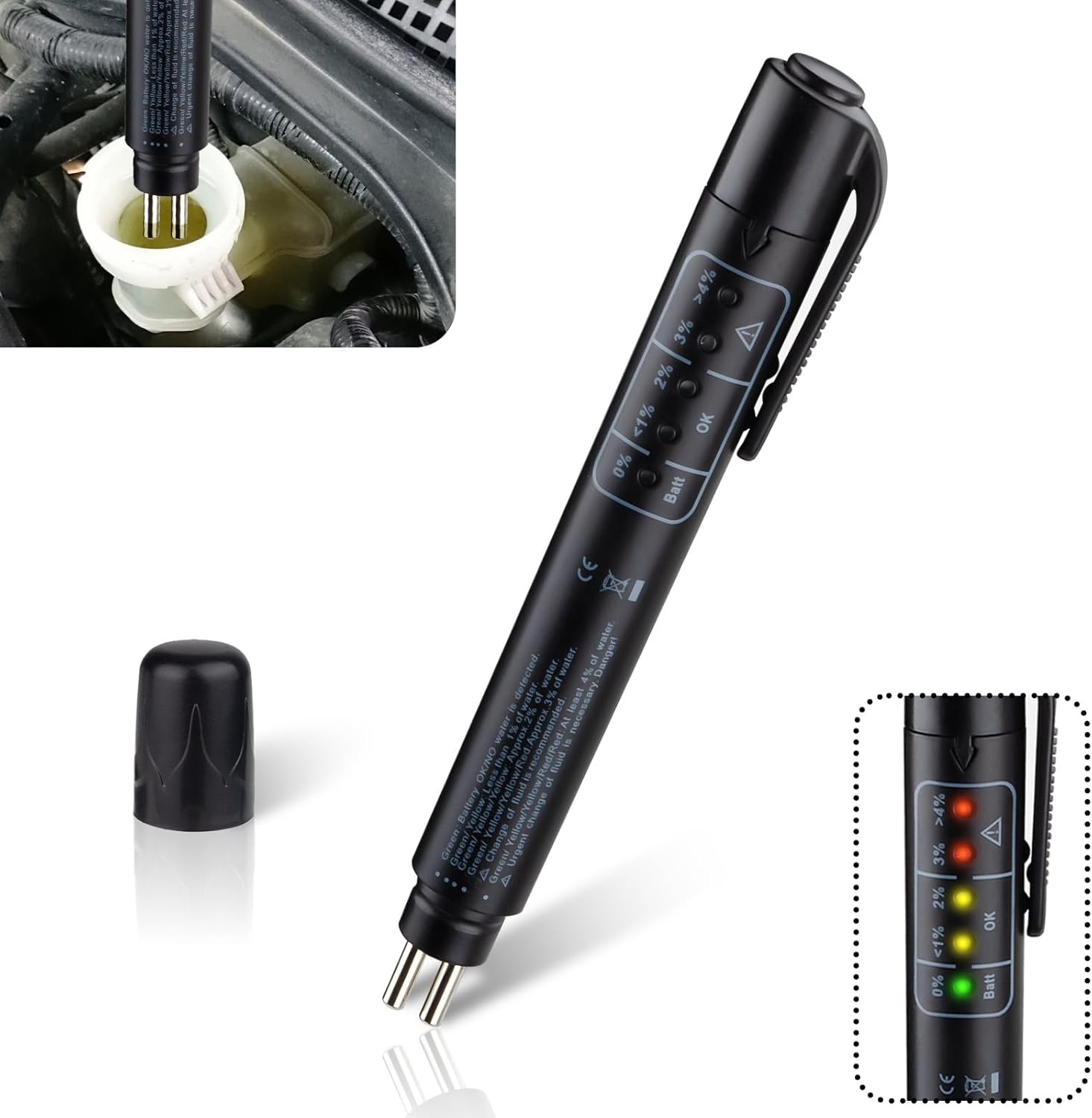 Brake Fluid Tester, Brake Fluid Moisture Tester, Brake Fluid Liquid Tester Pen with 5 LED Indicators, Auto Brake Diagnostic Checker Tool for DOT3 DOT4 DOT5.1 Brake Fluid