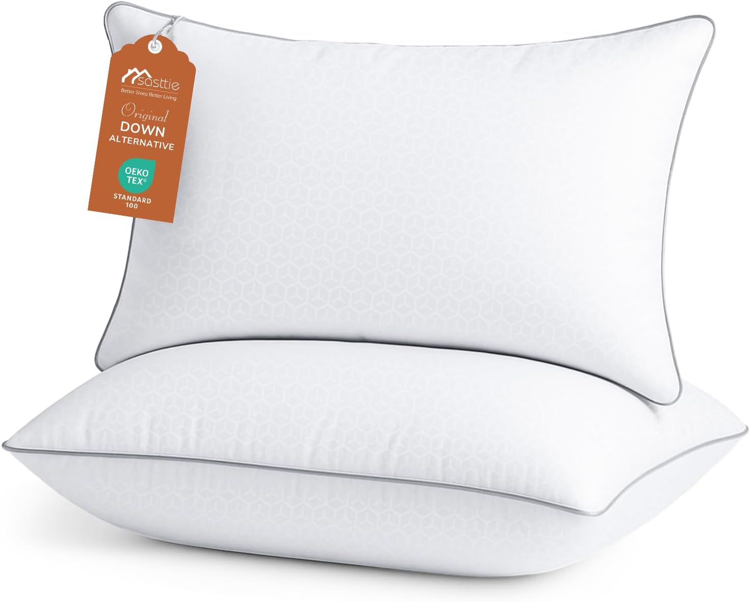 Sasttie Pillows Queen Size Set of 2, Bed Pillows for Side, Back, and Stomach Sleepers - Oeko-Tex Certified Down Alternative Plump Filling - Hotel Quality and Machine Washable, 20x30 Inches, 2 Pack