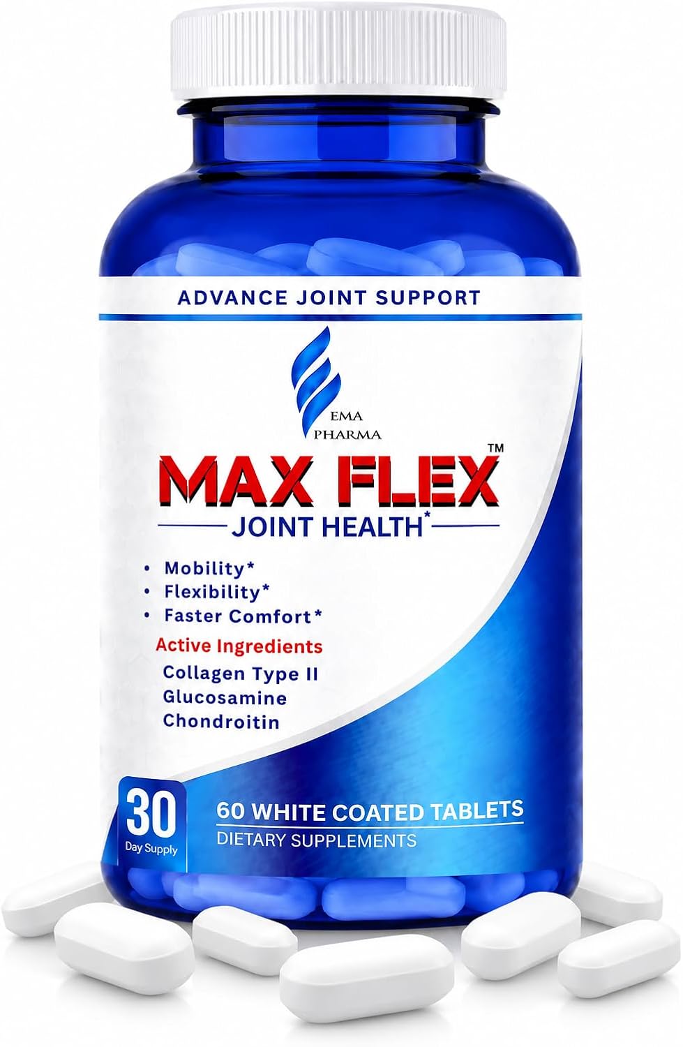 MAX FLEX UC II Collagen Joint Support Supplement | Glucosamine Chondroitin with Turmeric & Hyaluronic Acid | Joint Health & Mobility Support | Gluten Free Dietary Supplement | 60 Tablets (2 Per Day)