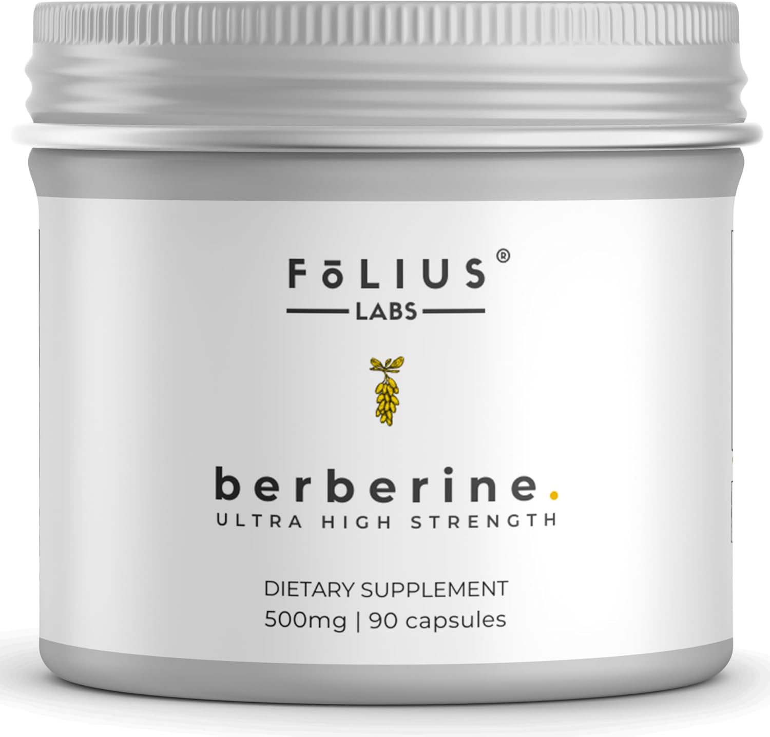 Clean Label Berberine HCl 97% - Clinically Studied Ultra High Strength Pure Berberine 500mg Supplement - Gluten-Free - 90 Capsules