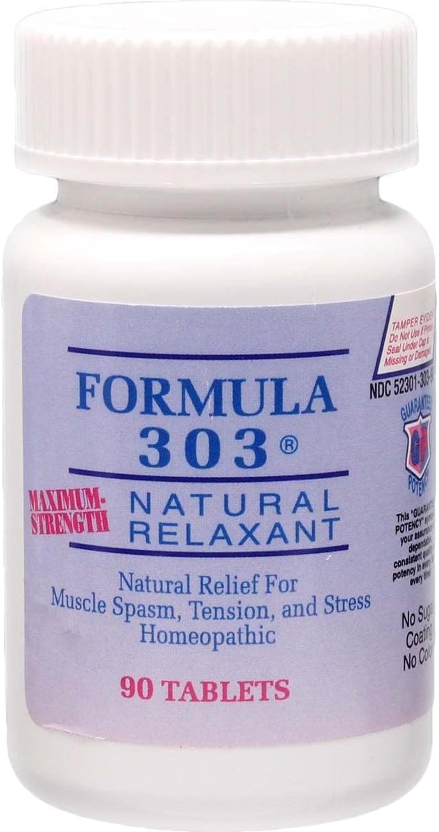 Dee CEE Labs Formula 303 Maximum Strength Tablets, 90 Tablets; All-Natural containing Magnesium for Sore Muscles, Passion Flower, and Valerian Root