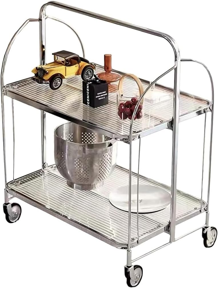 MZBDYYF Home Bar Serving Cart, Folding Bar Cart With Wheels And Handle, Coffee Tea Drink Trolley, Beverage Bar Cart Storage Cart Bar Trolley Rolling Dining Car For Home Kitchen Party