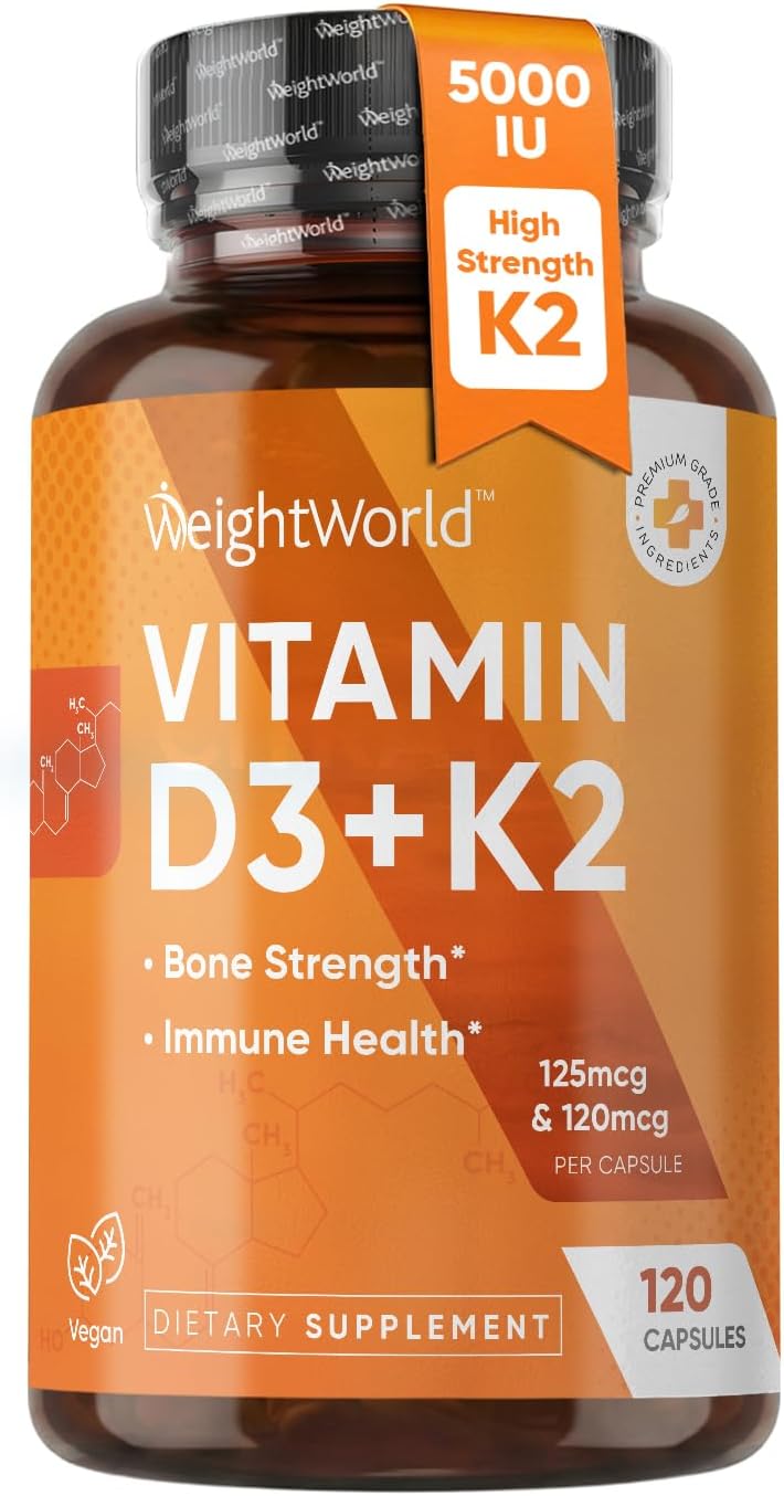 WeightWorld Vitamin D3 K2 5000IU Capsules | High Calcium Absorption,120 Ct