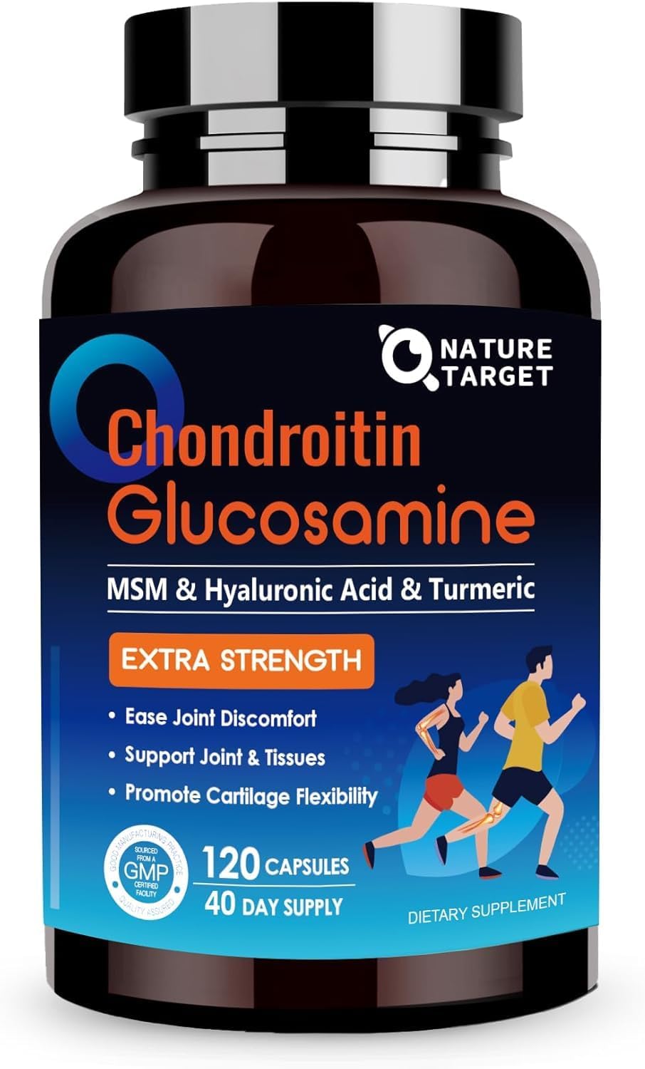 NATURE TARGET Glucosamine Chondroitin MSM, Joint Support Supplement, Shellfish Free, Turmeric Boswellia, Hyaluronic Acid, Collagen, Calium for Cartilage and Bone Health,120 Capsules, 40 Servings