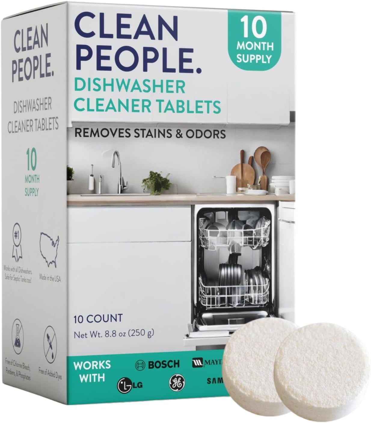 THE CLEAN PEOPLE Dishwasher Cleaner - Dishwasher Cleaner Tablets for Removing Limescale, Mineral Buildup, Grease & Odors - 10 Count, Citrus Scent