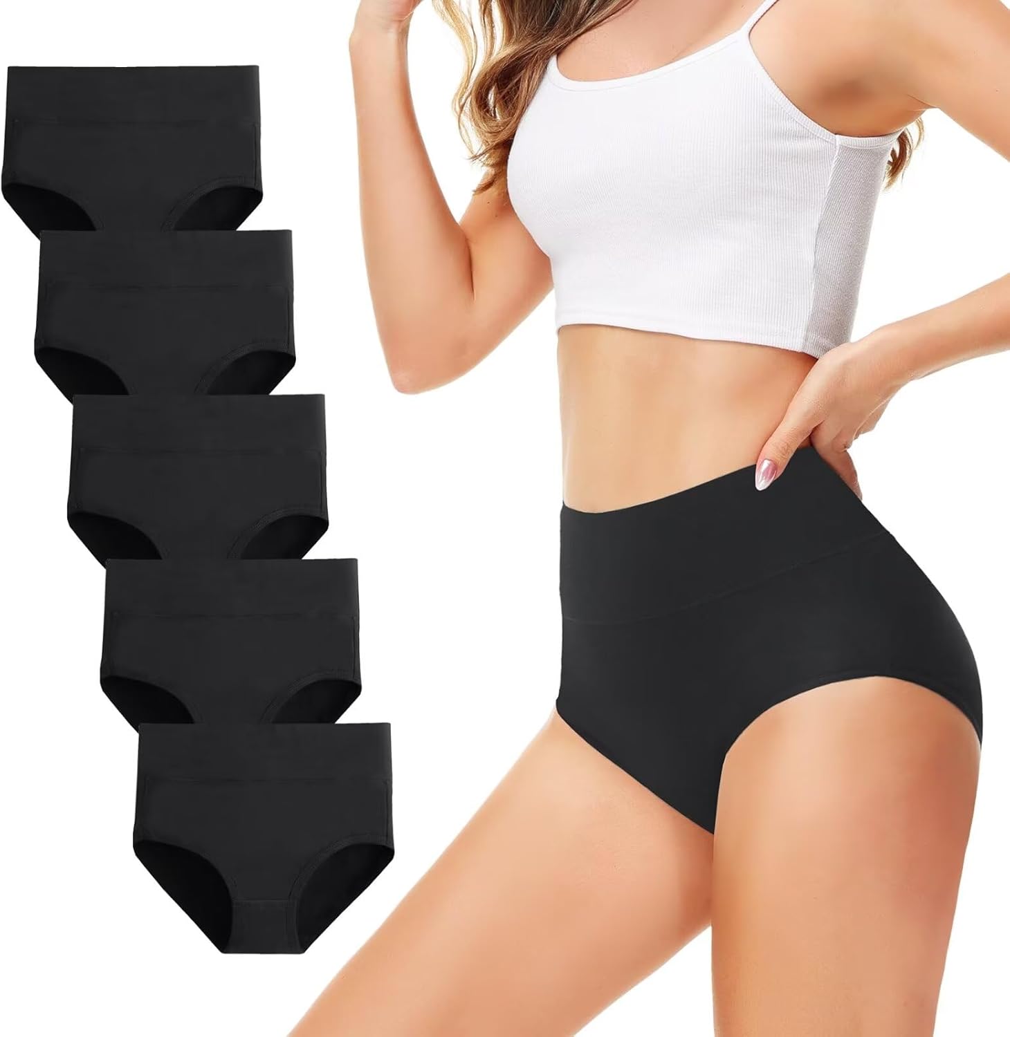 TUUHAW Underwear Women High Waist Knickers for Women Multipack of 5 Ladies Full Briefs Cotton Pants for Women