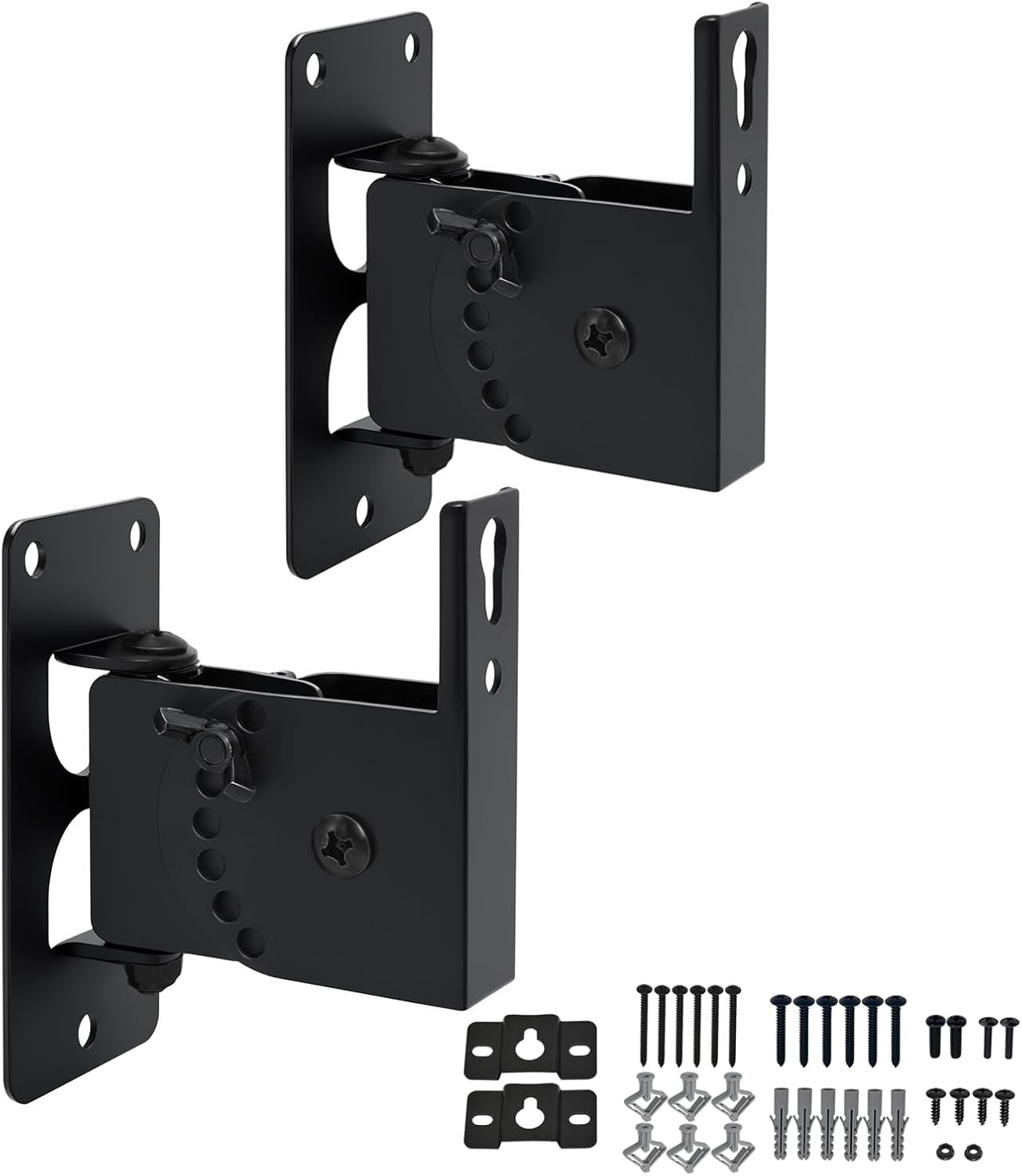 Speaker Wall Mount, Wall Speaker Mount ,All Metal Speakers Wall Mount Brackets for Small Speakers,Swivel & Tilt,Hold up to 30lbs,HD-618 (2Packs,Black)