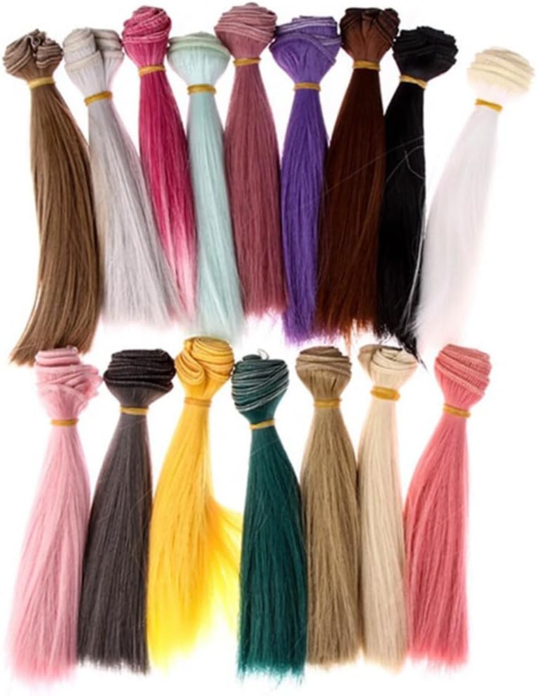 15 * 100cm Wig, 16pcs/Pack Accessories - Straight Synthetic Fiber Hair in 16 Colors for Arts and Crafts Doll Making