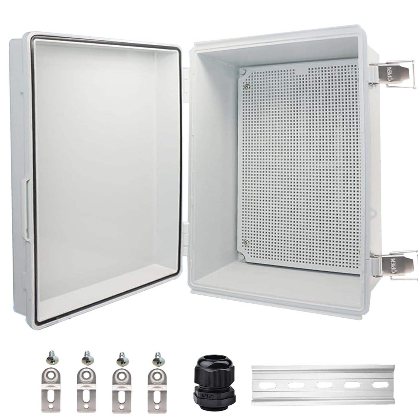 IP67 Waterproof Electrical Box, ABS, 250x150x100mm, Includes Mounting Plate, Clear Cover, Grey