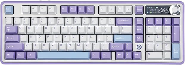 AJAZZ AK980 98% Mechanical Keyboard, BT5.0/USB-C/2.4GHz Wireless Gaming Keyboard, Hot Swappable Creamy Custom Keyboard with 1.14’’ TFT Screen, Knob, RGB for Win/Mac (White, Gift V2 Switch)