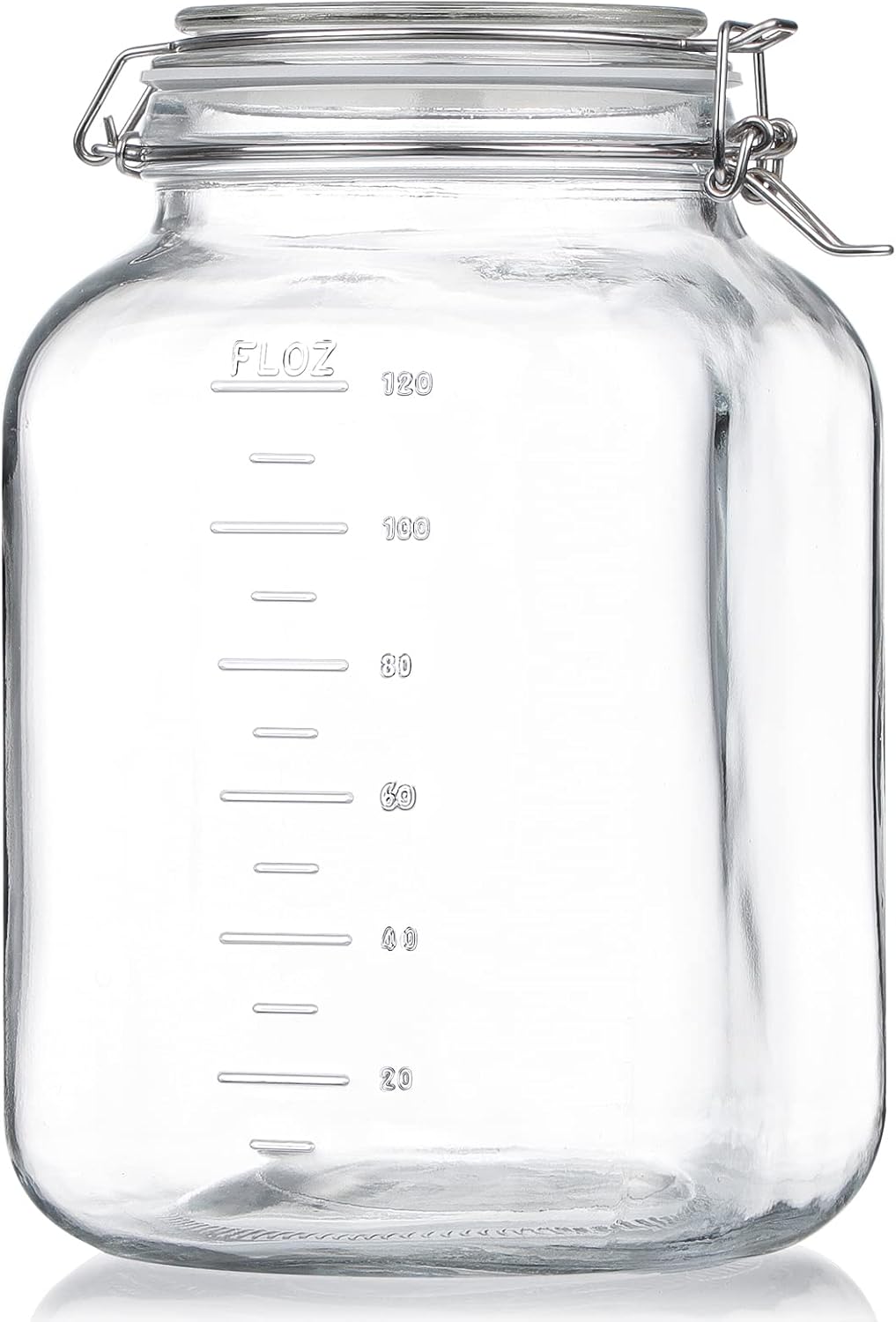 Folinstall 1 Gallon Square Super Wide-Mouth Glass Jars with Airtight Lids, Glass Storage Jars with 2 Measurement Mark, Sturdy Canning Jars with Large Capacity 4100 ML For Overnight Oats
