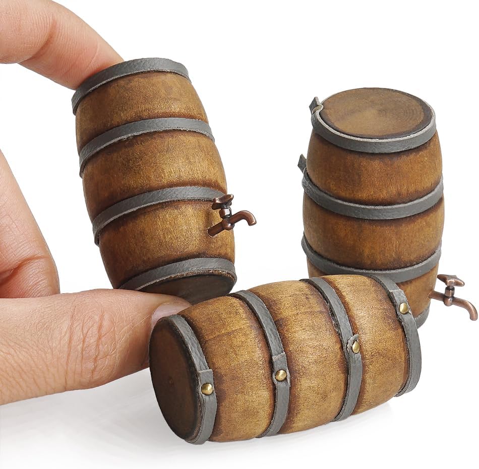 Odoria Dollhouse Beer Barrel Miniature: 3Pcs 1/12 Scale Wine Whiskey Aging Barrels for Rustic Garden Farmhouse Vintage Restaurant Bar Kitchen - Mini Drinking Liquor Alcohol Props DIY for Craft