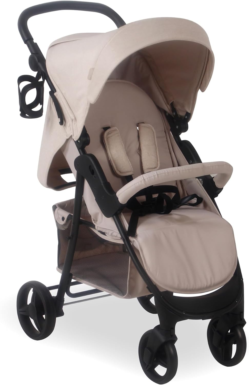My Babiie MB30 Pushchair – from Birth to 4 Years (22kg), Easy Compact Fold, Large Shopping Basket, Adjustable Handle, Stroller Includes Cup Holder, Rain Cover – Oatmeal