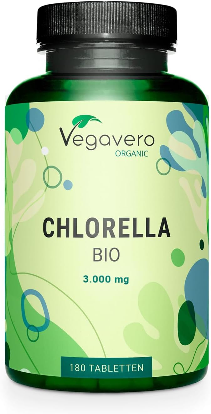 Vegavero Organic Chlorella Broken Cell Wall 3000 mg | NO Additives, Lab-Tested | 180 Tablets | Pure Powder | Vegan