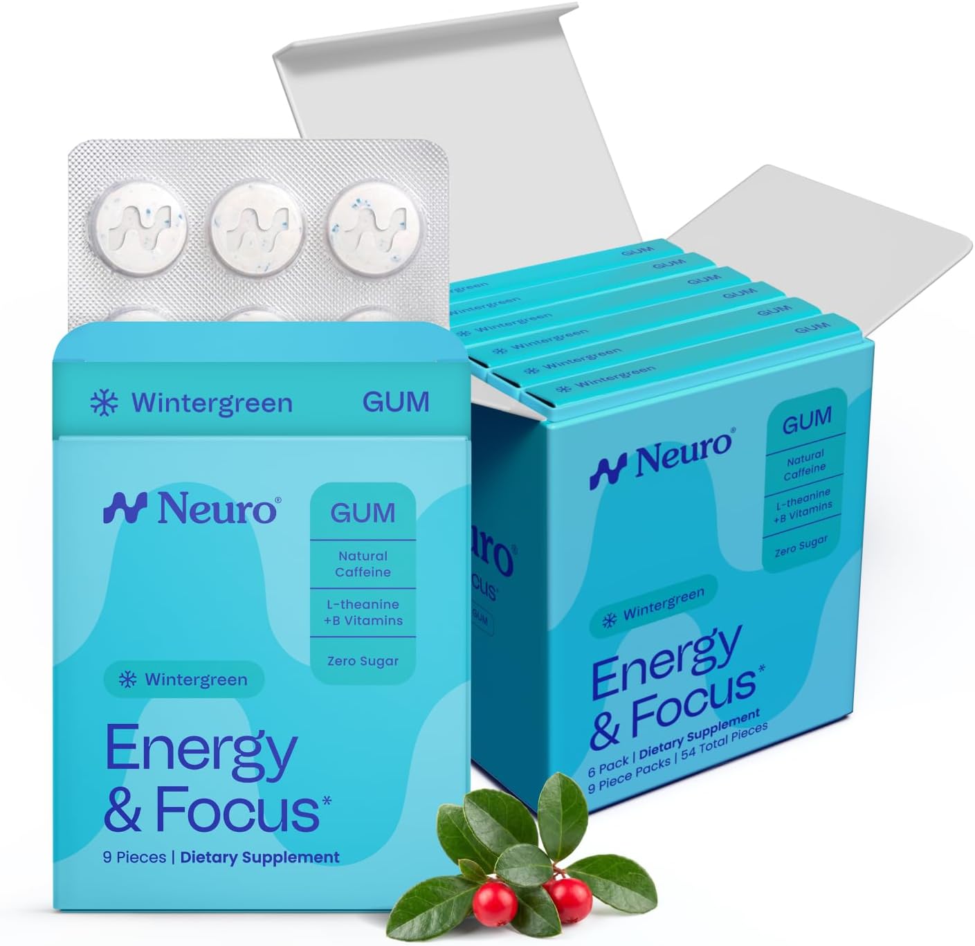 Neuro Energy & Focus Gum, Wintergreen, 54 Count