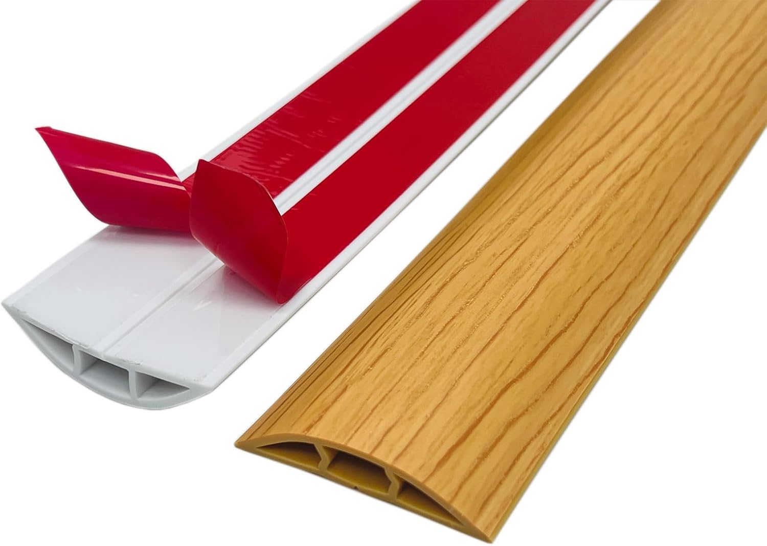 Floor Cord & Wire Cover,Self-Adhesive Flexible PVC Power Cable Channel,Cable Protector & Hider,Protect Cables & Prevent Trip Hazards,Ideal Extension Cord Cover for Office Home (Wood Grain A, 1.5M)
