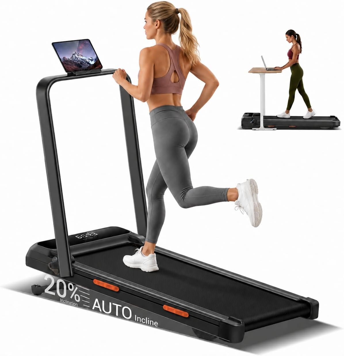 3.0HP Walking Pad with Incline, 10-12KM/H Under Desk Treadmill for Home | 3.0HP Powful Motor, Magnetic Temote & LED Display, 7-layer Running belt, 8 Silicone Supports, Under 45dB, Transport Wheels
