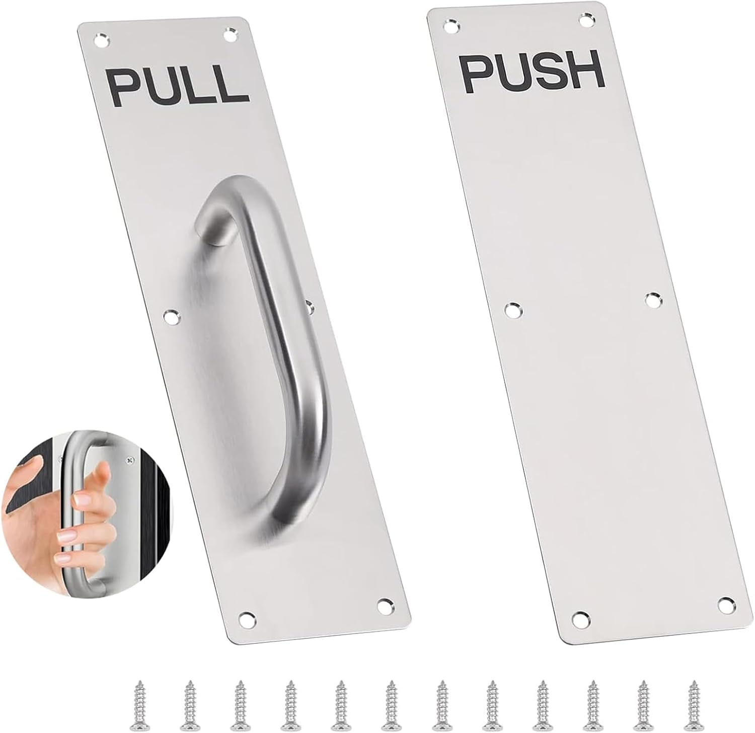 Raheem 2 PCS Stainless Steel Door Handle Pull Push Door Handles Heavy Duty Pull Push Plate Silver Door Handle for Gate Handle Toilet Door Pull Plate Wooden Cabinet with Screws, 300 x 80mm