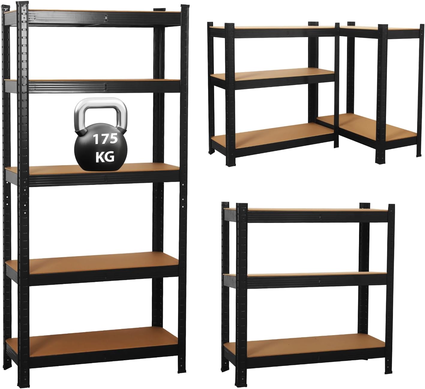 Garage Shelving Units,5 Tier Shelving Unit Garage Shelves Storage Shelf Heavy Duty Shed Storage Racking Shelf Metal Boltless for Warehouse Workshop Office (Black, 70X30X150)
