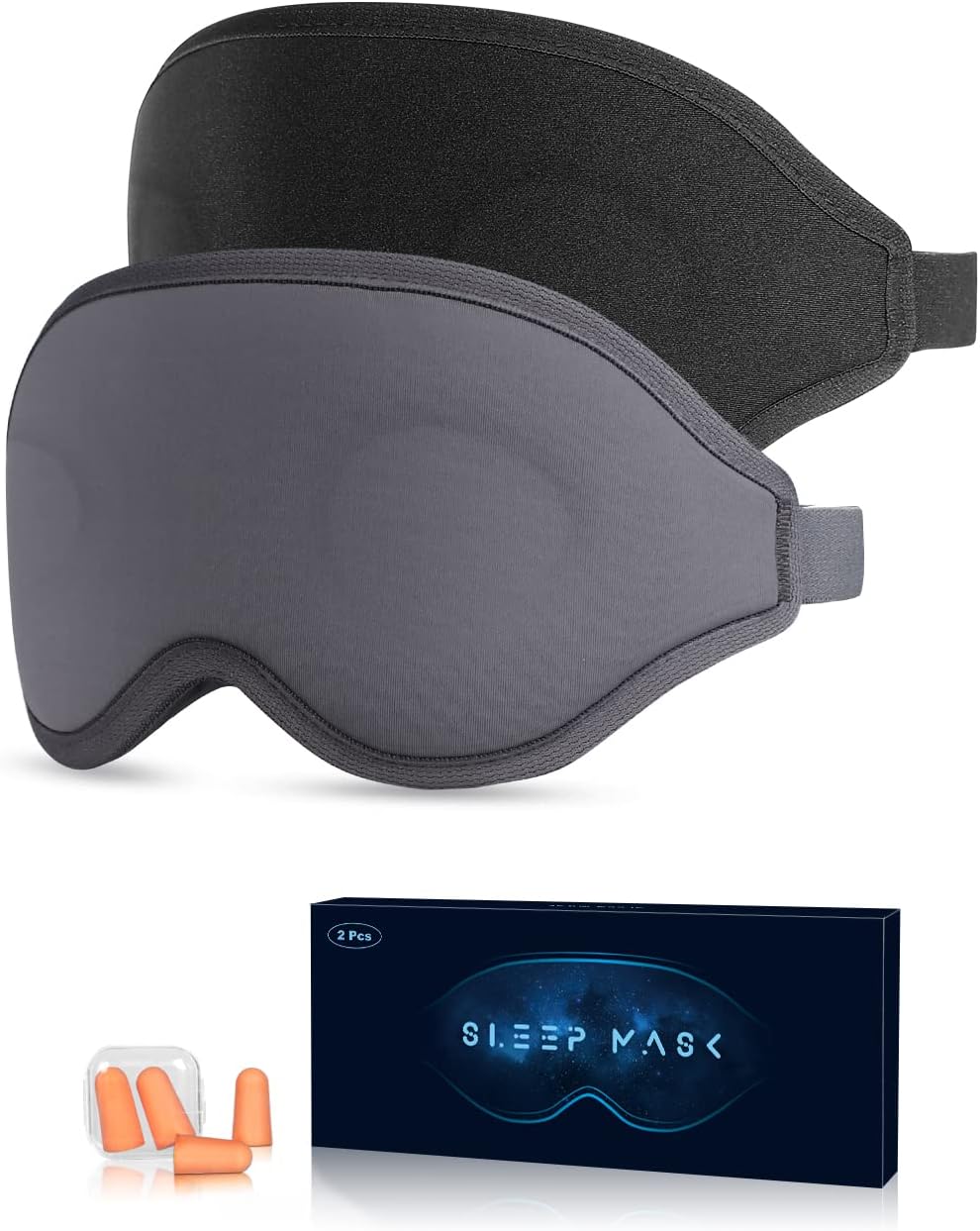 Sleep Mask, 2 Pack of Super Soft and Comfortable Eye Mask for Sleeping, 100% Blackout Sleep Aid Eye Mask for Side Sleepers or Back Sleepers with Adjustable Straps, Suitable for Travel and Meditation