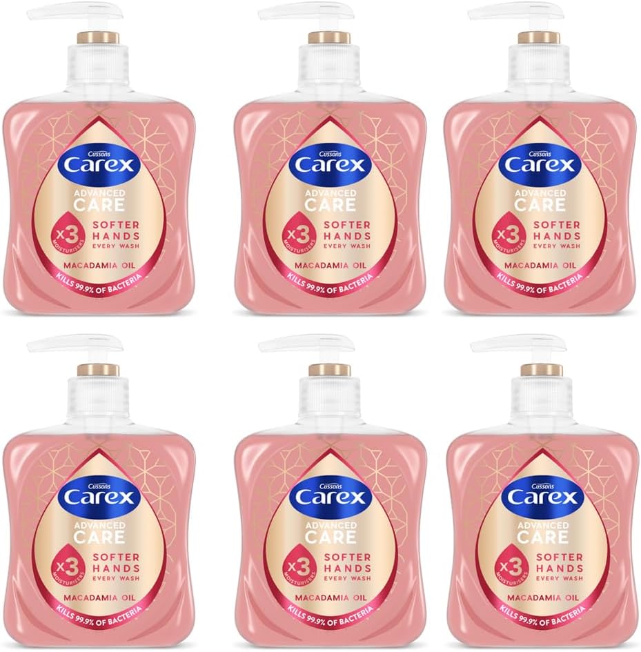 Carex Advanced Care Macadamia Oil Antibacterial Hand Wash, 3x More Moisturisers, Clean & Protect Hands, Bulk Buy, Pack of 6 x 250ml