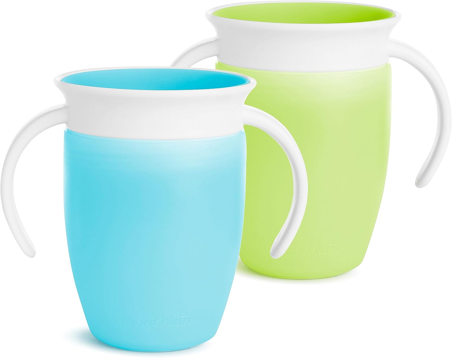 Munchkin Sippy Cup for 6 Month Old and Up, Spill Proof Miracle 360 Toddler Cups with Transition Handles, 7 Ounce, 2 Pack, Blue/Green