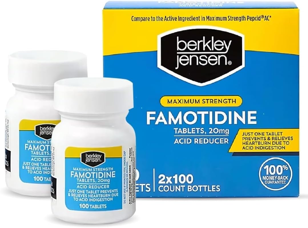 berkley jensen Maximum Strength Famotidine 20 mg - (200 Count), Acid Reducer Tablets, Relieves Meal-Induced Heartburn & Acid Indigestion Symptoms, All-Day Heartburn Prevention & Relief
