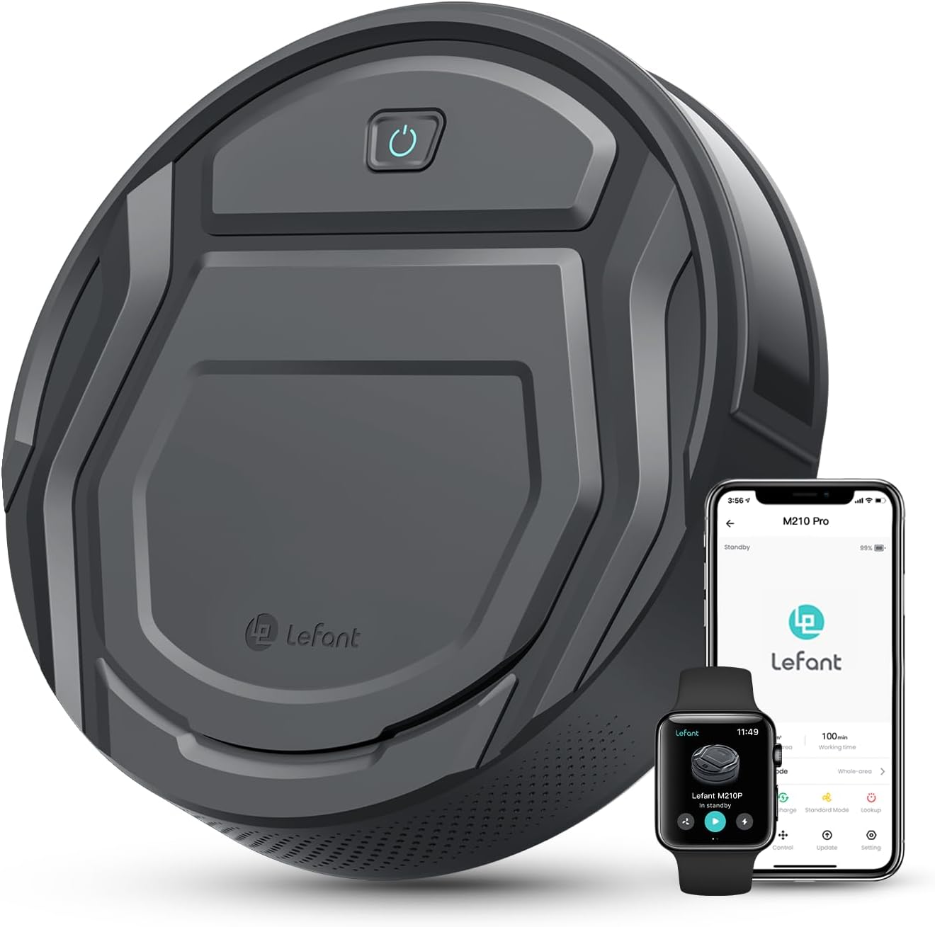 Lefant M210 Pro Robot Vacuum Cleaner,Super Thin,Powerful Suction,Quiet,Self-Charging Robotic Vacuum Cleaner,Cleans Hard Floors to Medium-Pile Carpets,120 Mins Runtime,APP/Voice/WiFi/Alexa Control,Grey