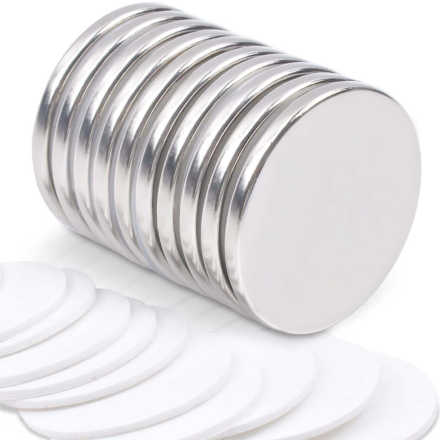 10 Pcs Strong Neodymium Disc Magnets With Double-Sided Adhesive, 1.26 x 1/8 Inch Round Permanent Rare Earth Magnets for Fridge, Craft, Office, Industrial, Scientific
