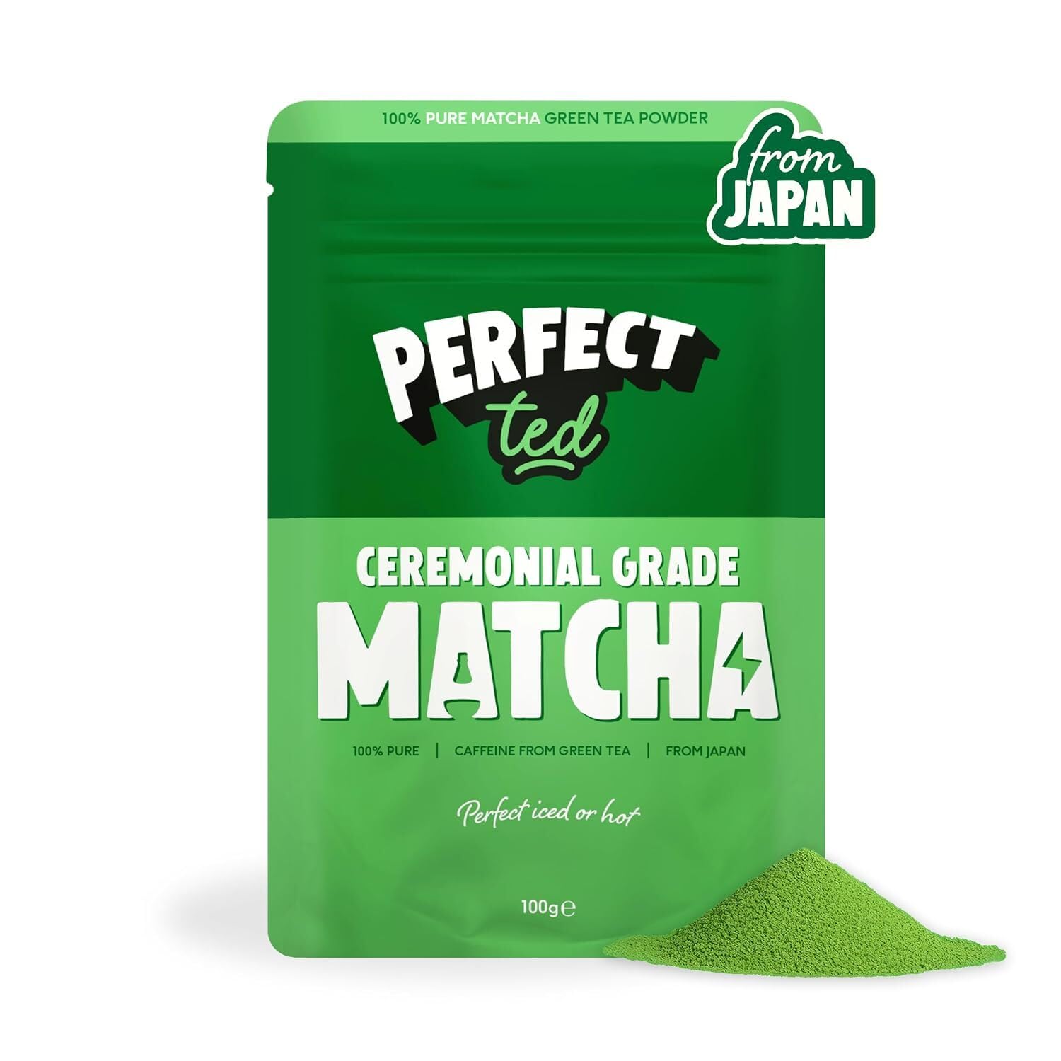 PerfectTed Matcha Powder 100g | Ceremonial Grade Japanese Matcha | 100 Servings | Japanese Green Tea Powder for Lattes, Smoothies & Baking | L-Theanine | Antioxidants | Vegan | Gluten-Free (100g / 3.53 Ounce)
