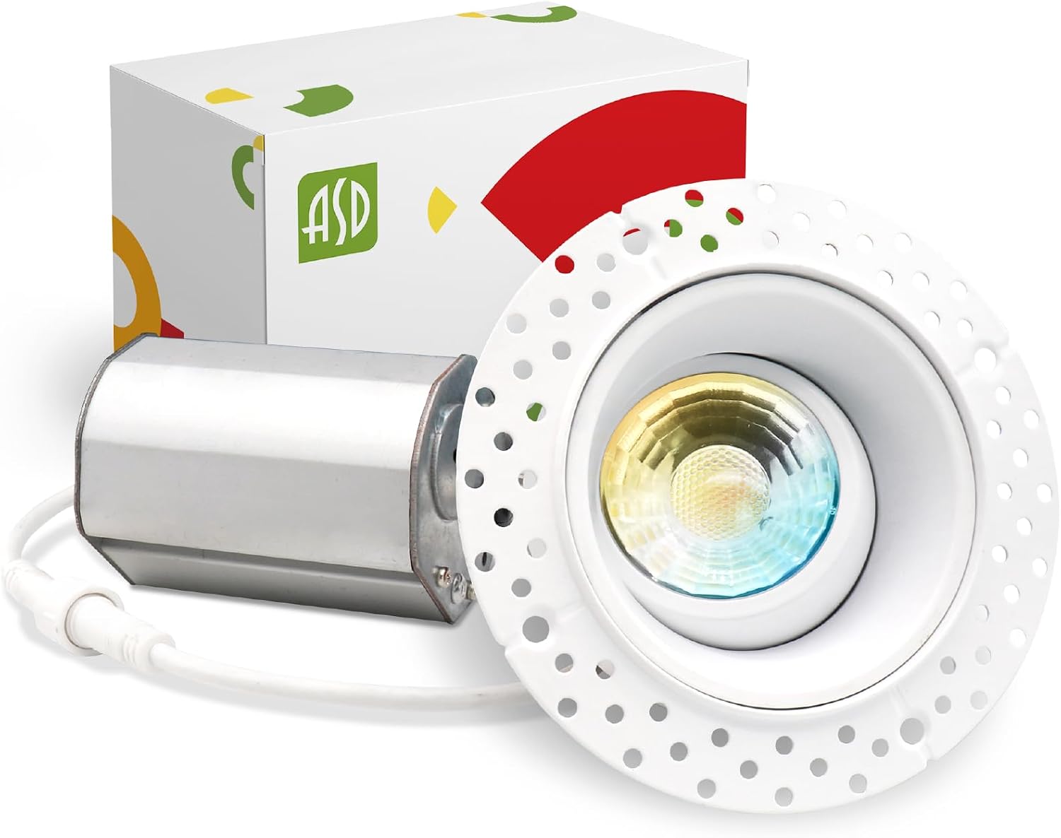 ASD Trimless Gimbal LED Recessed Lighting 2 Inch, 8W 120V LED Downlight, Adjustable Dimmable Directional Ceiling Light with J-Box, 5 CCT 2700K-5000K, CRI 90+ IC Rated, Airtight, ETL Energy Star, White