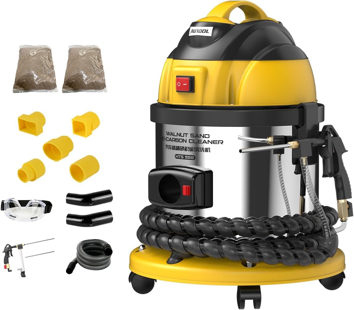 AUTOOL Walnut Blaster, Walnut Sand Blasting Kit Engine DE-Carbon Machine,Intake Manifold/Intake Valves/Exhaust Valves/Pipe Valve, Sand Blaster for Carbon Deposit Removal with 2kg Sandblasting Grit