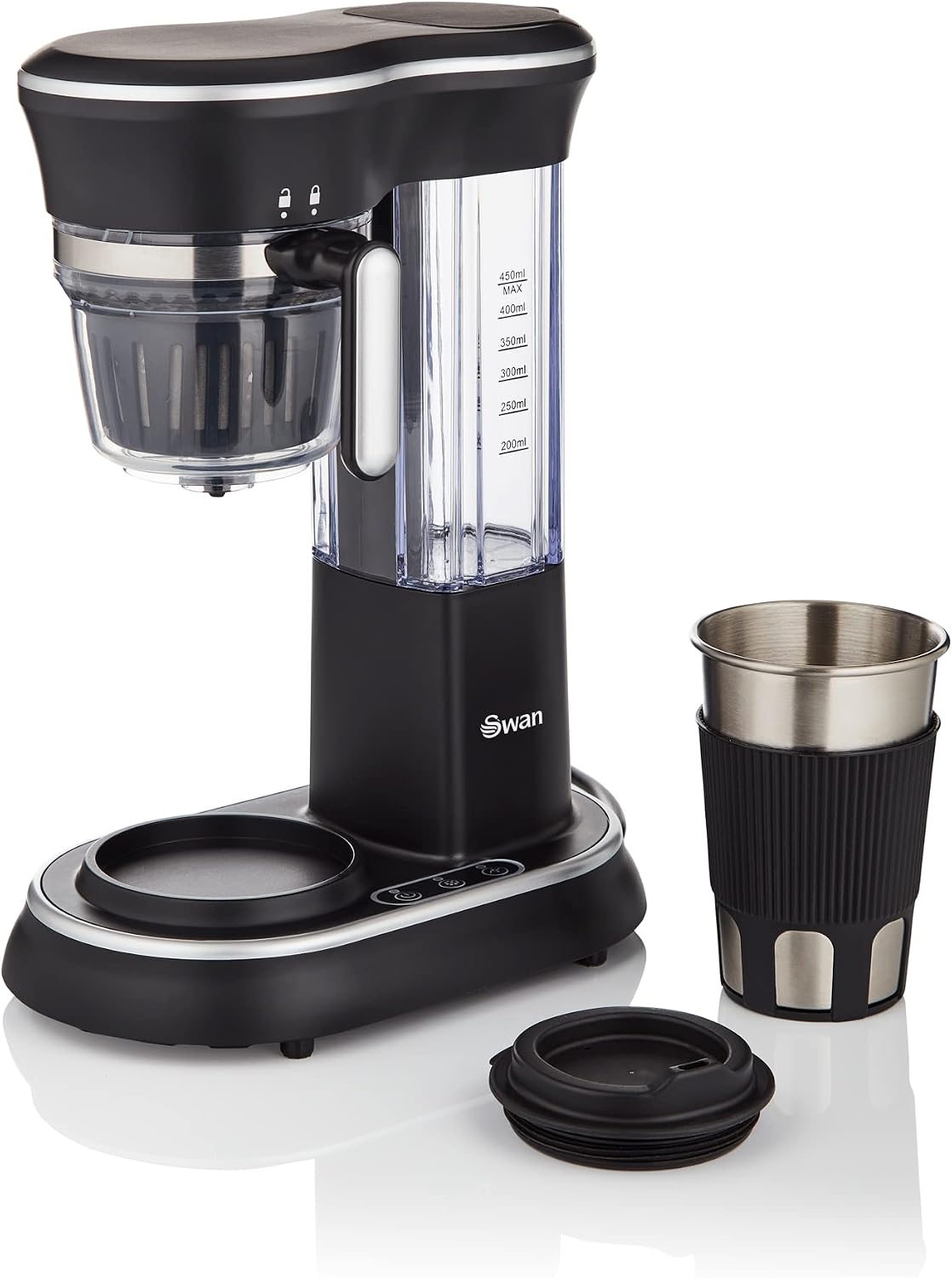 Swan SK65010N Stainless Steel Bean to Cup Coffee Machine with Travel Mug and Touch Control, 1100W, Black