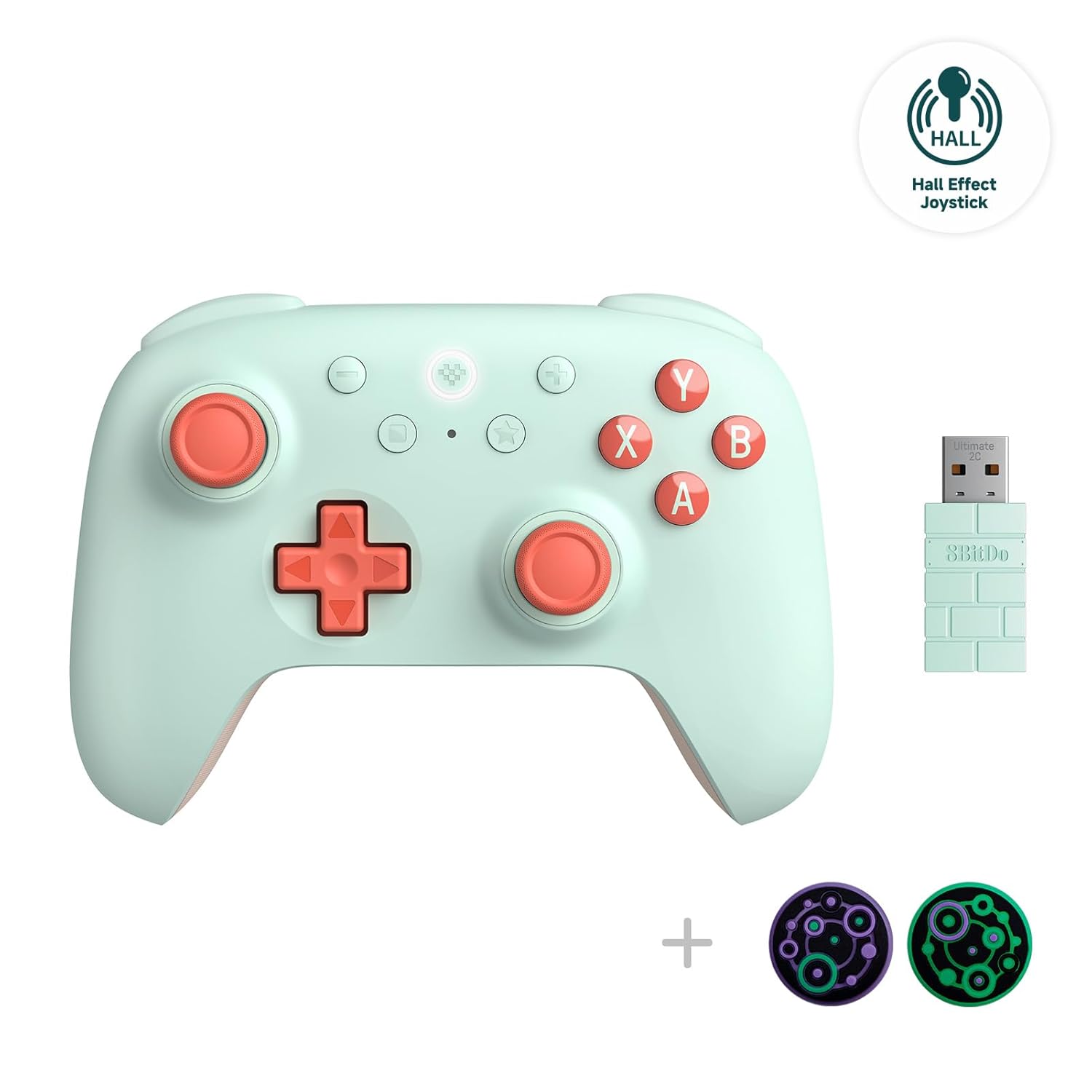 8Bitdo Ultimate 2C Hall Effect Joysticks and Hall Triggers Wireless Controller for Windows PC and Android, with Remappable L4/R4 Bumpers, Turbo function & Rumble vibration (Mint)