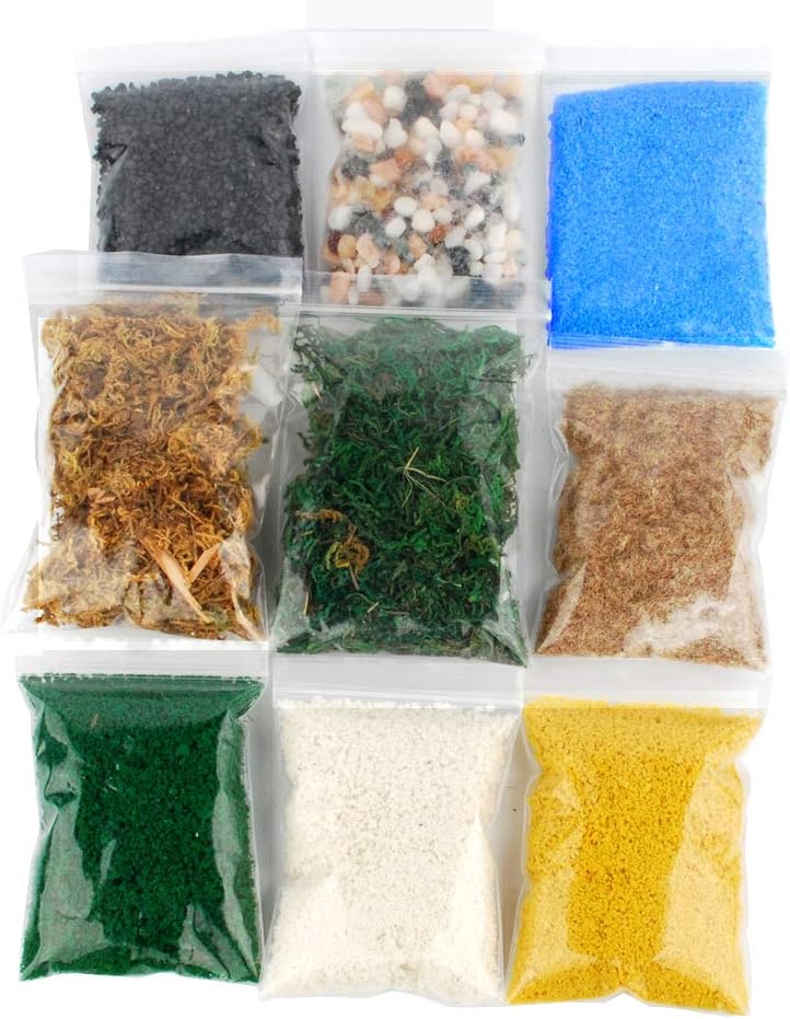 NWFashion 9 Bags Total 300Gram Scenery Basing Material Kit,Stone,Snow,Grass,Moss Stick,River,Desert