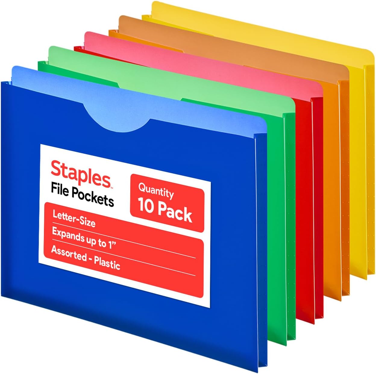 Staples Poly Expanding File Jackets, Letter Size, Assorted, 10/Pk