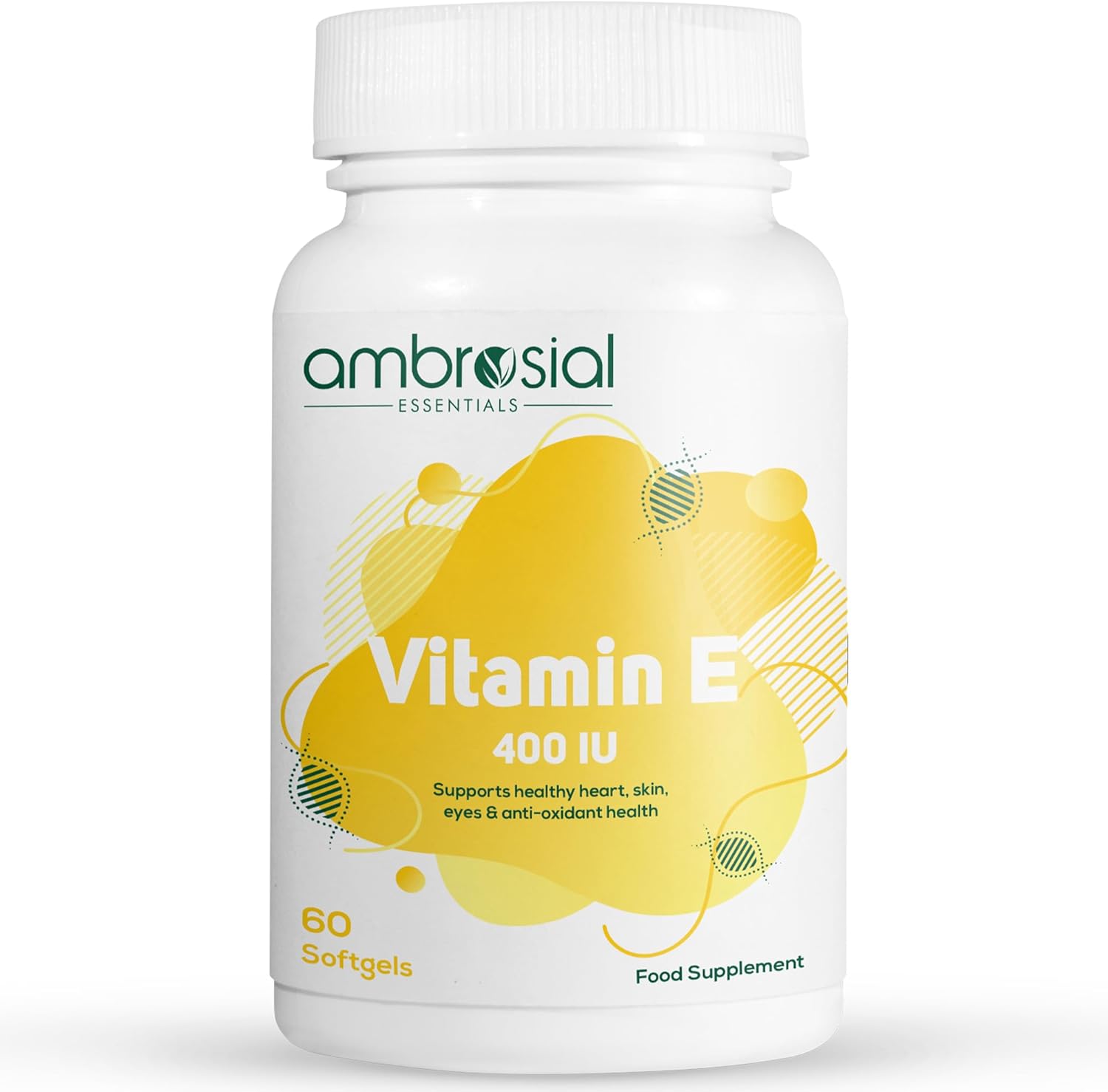 Ambrosial Vitamin E Capsules for Skin & Face 400 IU – Natural Oil, Highly Absorbable, Hair Skin & Nail Supplement for Women & Men (60 Softgels)