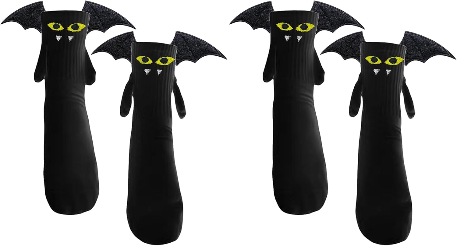 Awoscut Halloween Hand in Hand Novelty Socks Magnetic Holding Hands Funny 3D Ghost-Bat Family Matching Socks for Adult Kid